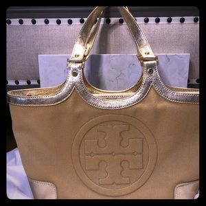 Tory Burch Large Canvas & Leather Shoulder Bag